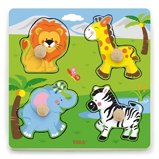 Knoppuzzel - wilde dieren - 4 stukjes